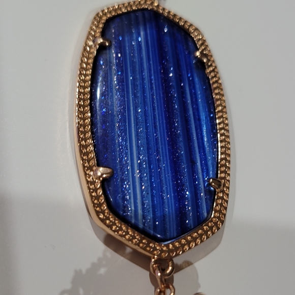 New Kendra Scott Necklace & Hoop Earring Set in Rose Gold Navy Dusted Glass Blue - Picture 3 of 11